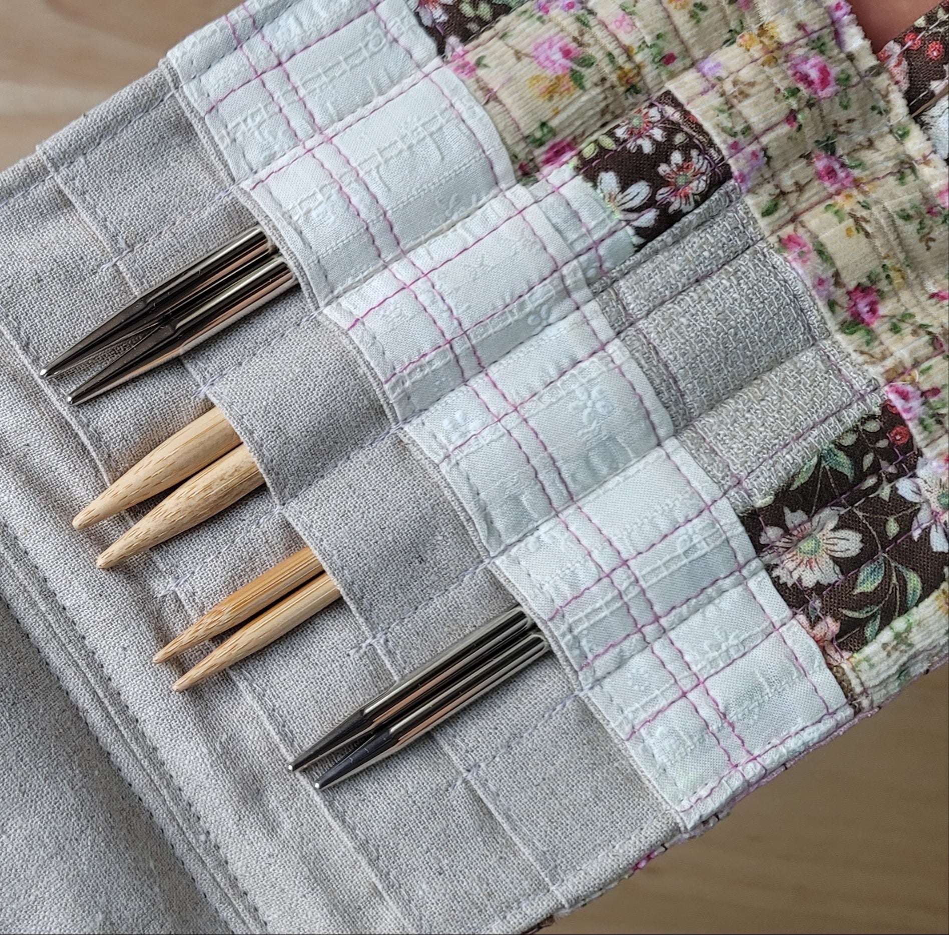 unique knitting needle organizer created with recycled fabrics