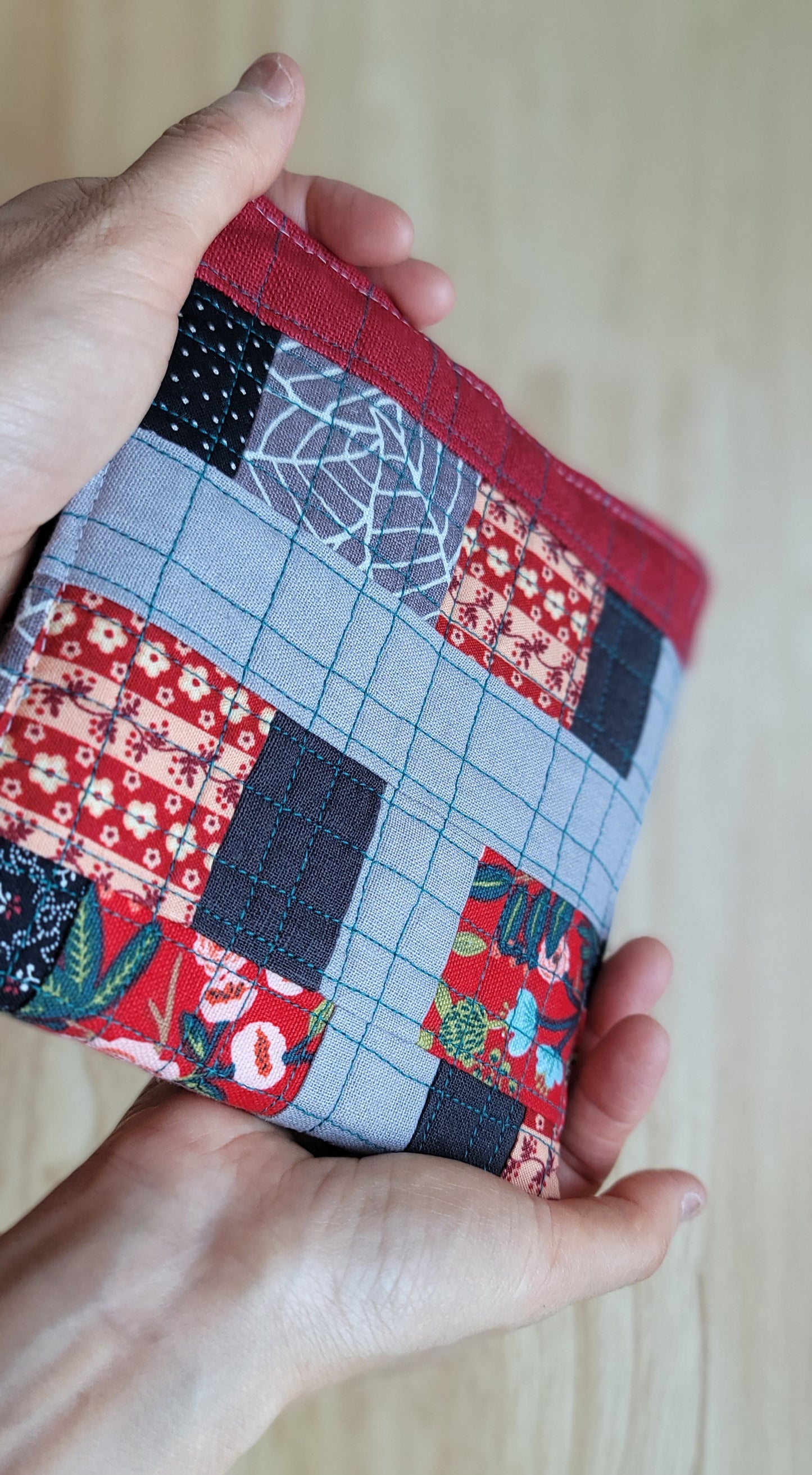 knitting needle organizer created with zero waste fabrics