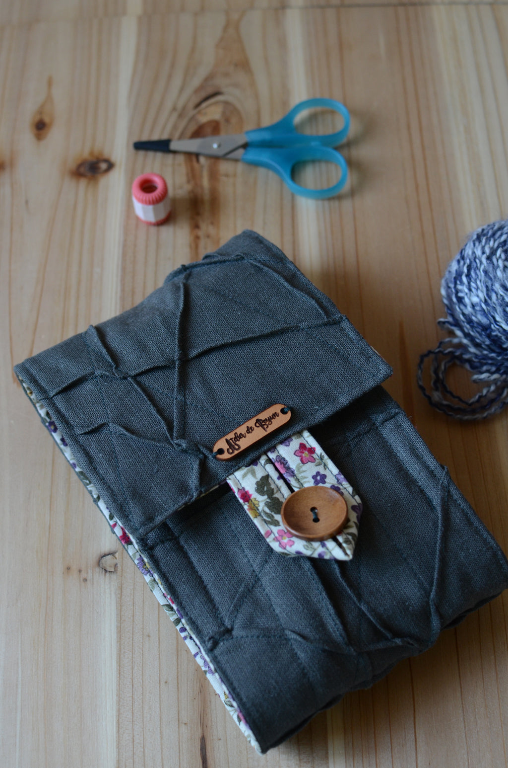A perfect knitting needle case for many circular needle sets. Natural Linen in dark olive green