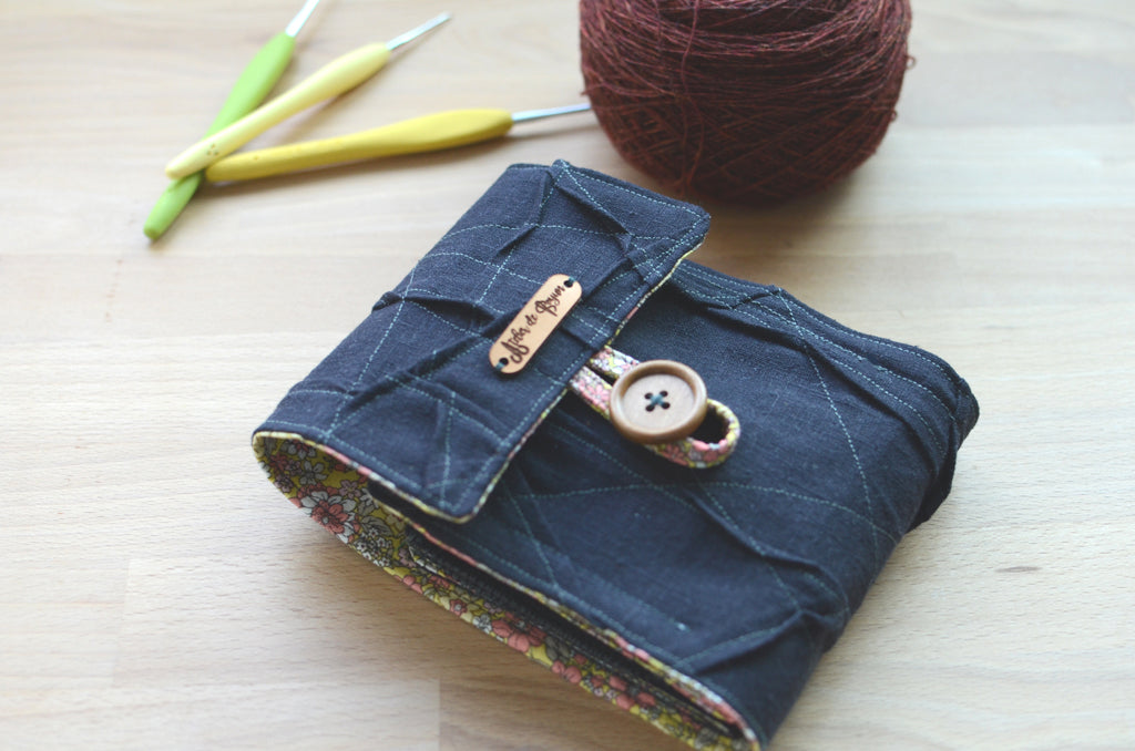 The most innovative crochet hook organizer. All sizes of crochet hooks, darn needles, tailor rulers, scissors, and stitch markers can stay all together in this fabulous crochet hook storage.