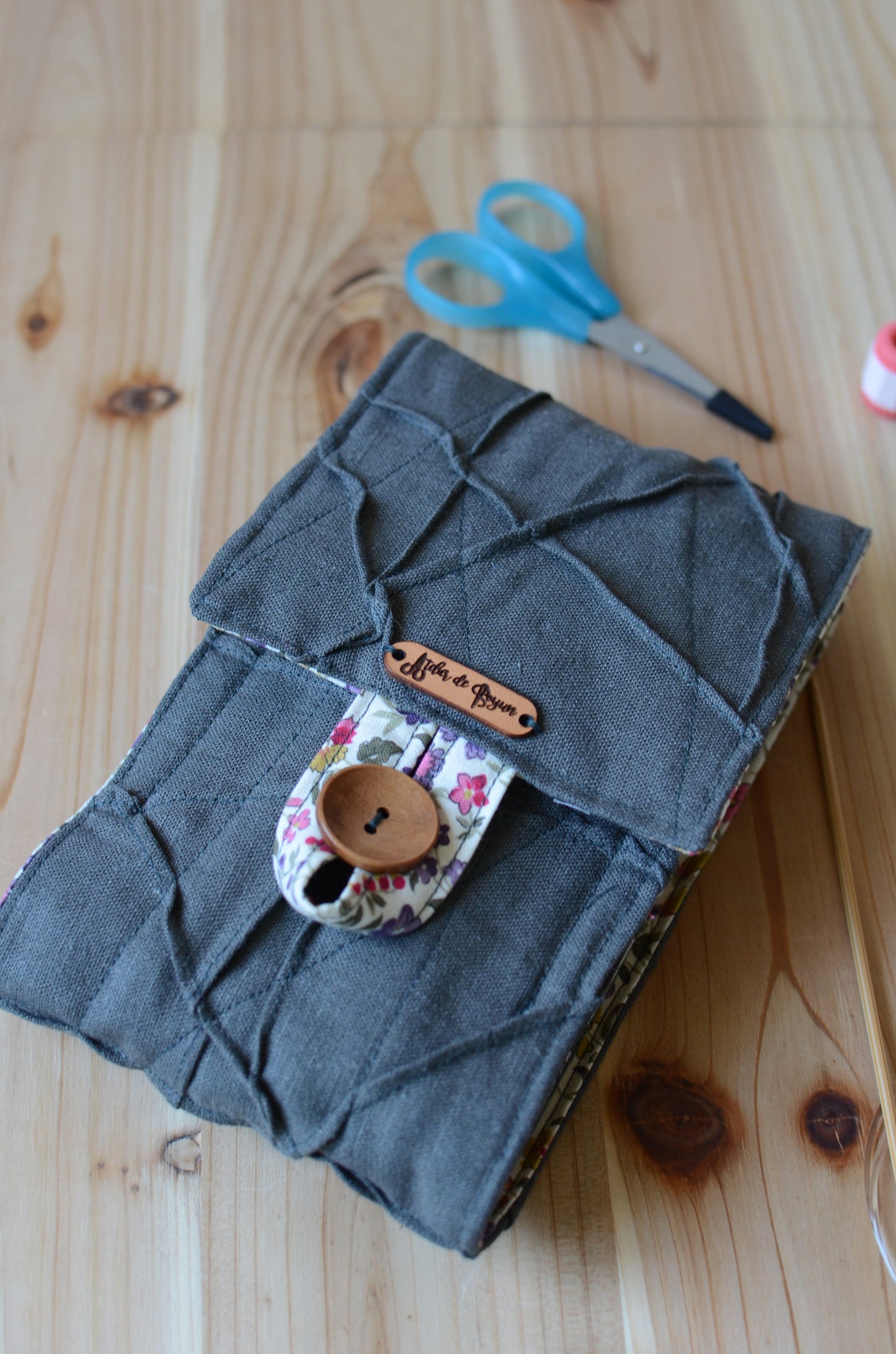 A perfect knitting needle case for many circular needle sets. Natural Linen in dark olive green