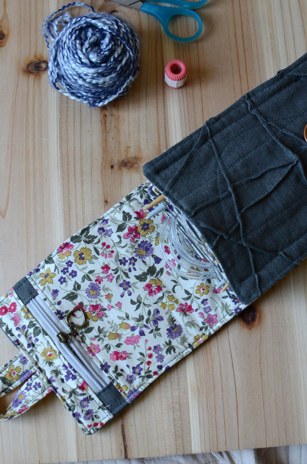 A perfect knitting needle case for many circular needle sets. Natural Linen in dark olive green