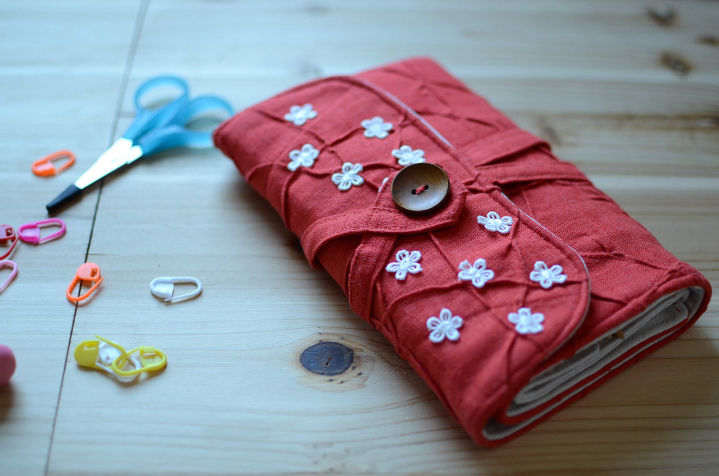 Interchangeable knitting needle case in extra orange