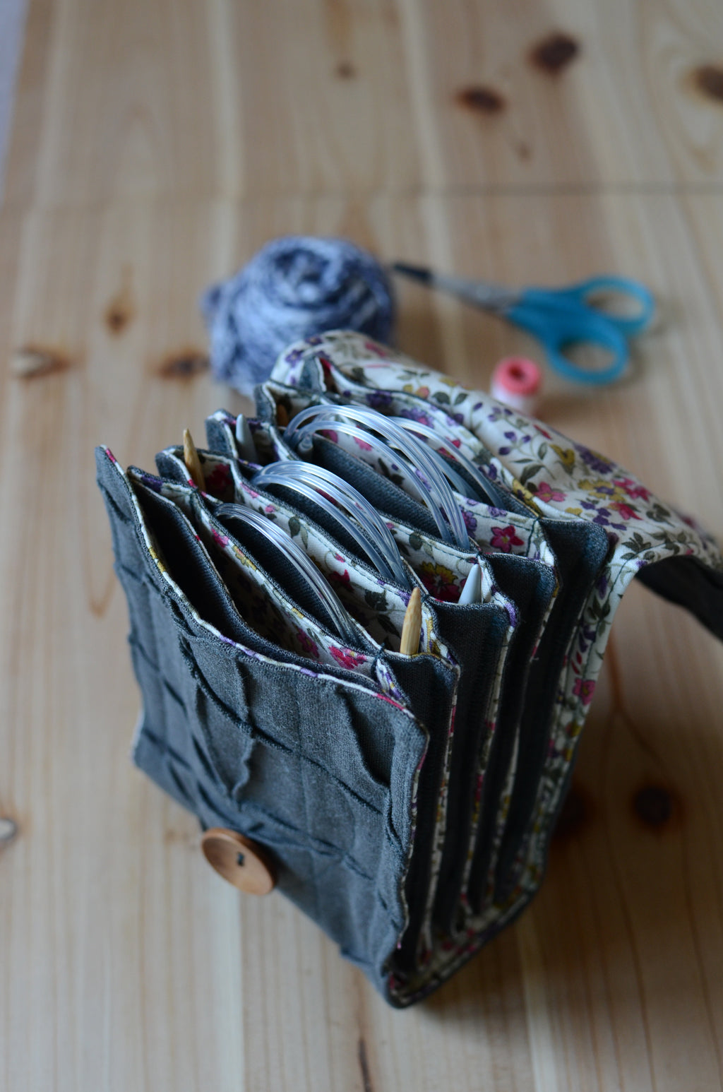 A perfect knitting needle case for many circular needle sets. Natural Linen in dark olive green