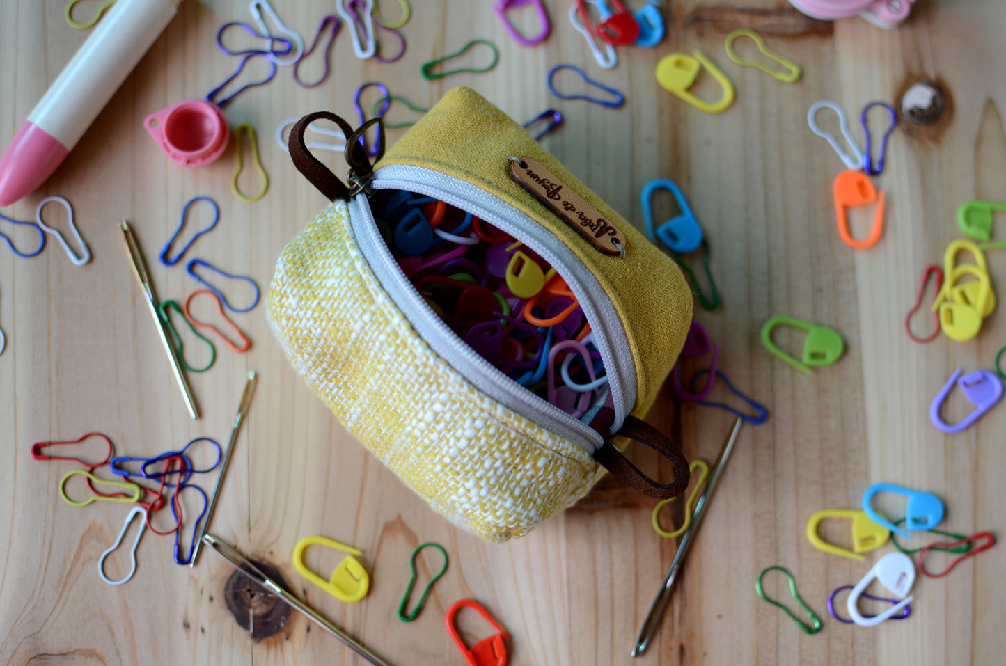 Handy mini box pouch for your crochet essentials/ Tweed mustard