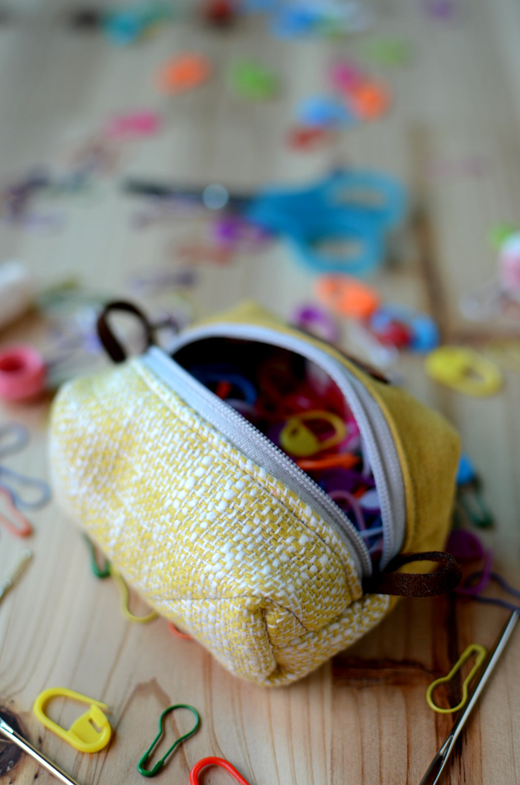 Handy mini box pouch for your crochet essentials/ Tweed mustard