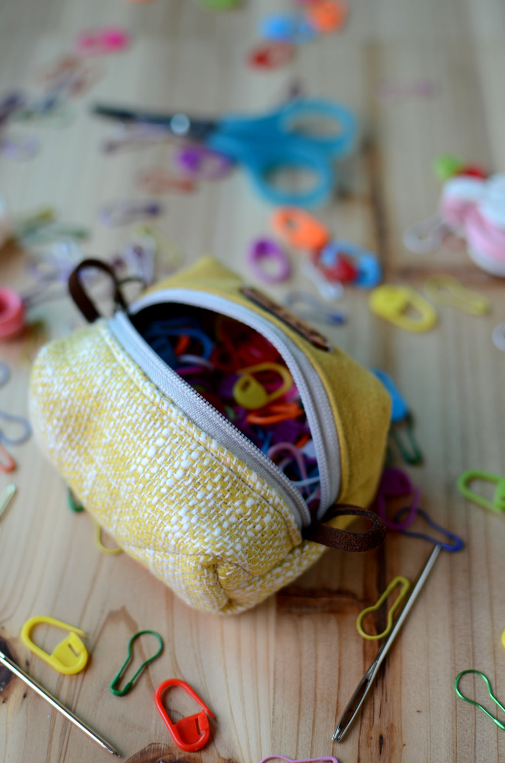 Handy mini box pouch for your crochet essentials/ Tweed mustard