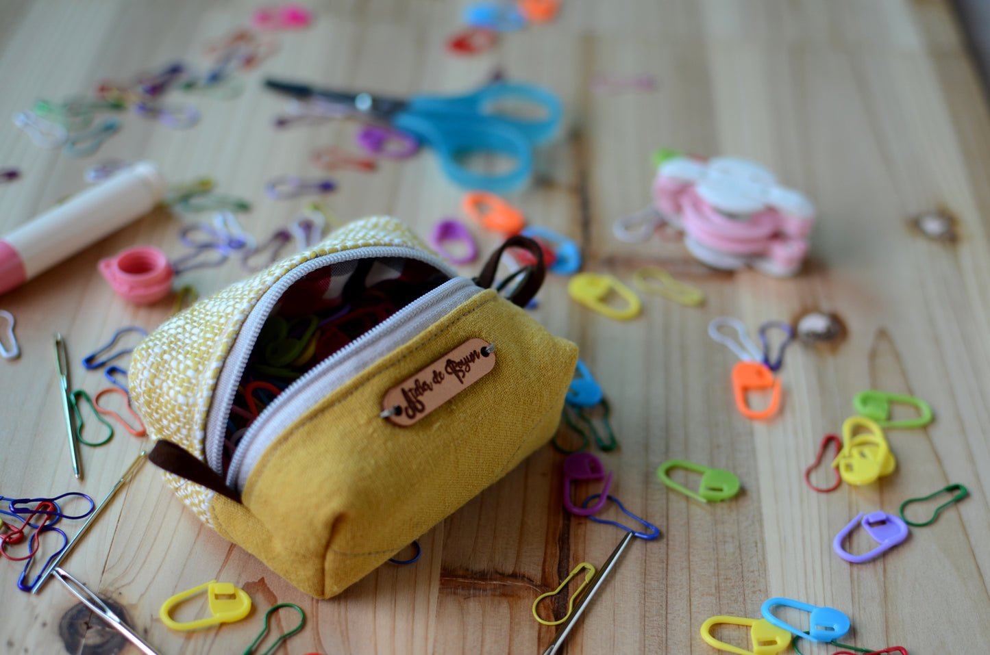 Handy mini box pouch for your crochet essentials/ Tweed mustard