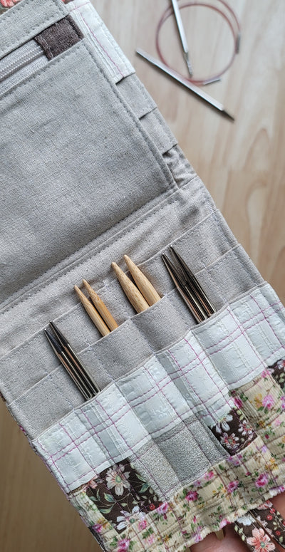 unique knitting needle organizer created with recycled fabrics