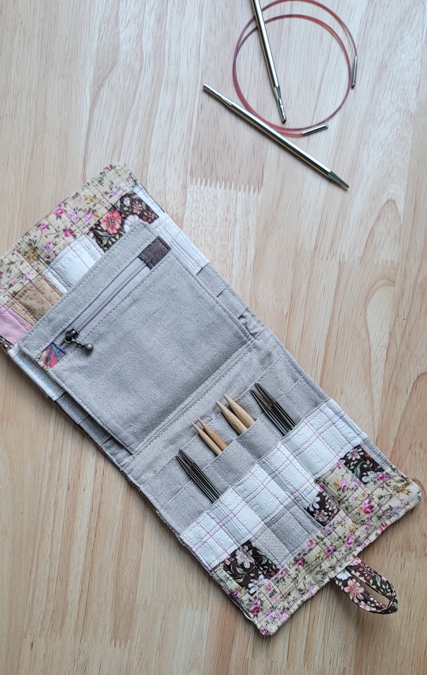 unique knitting needle organizer created with recycled fabrics