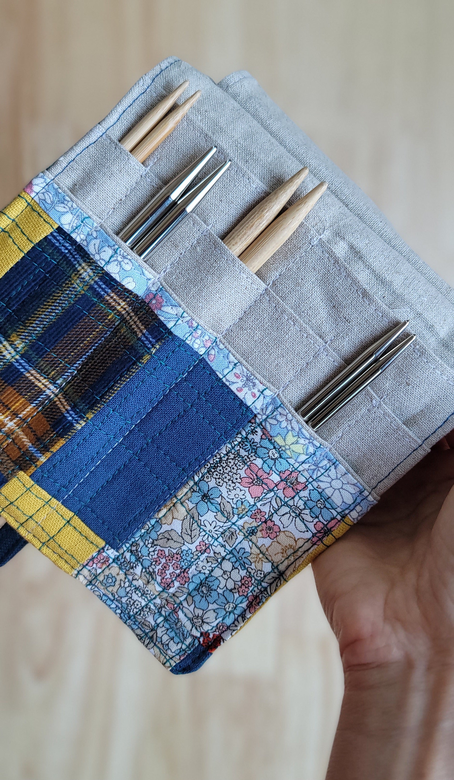 knitting needle organizer made with recycled fabrics by Atelier de Soyun