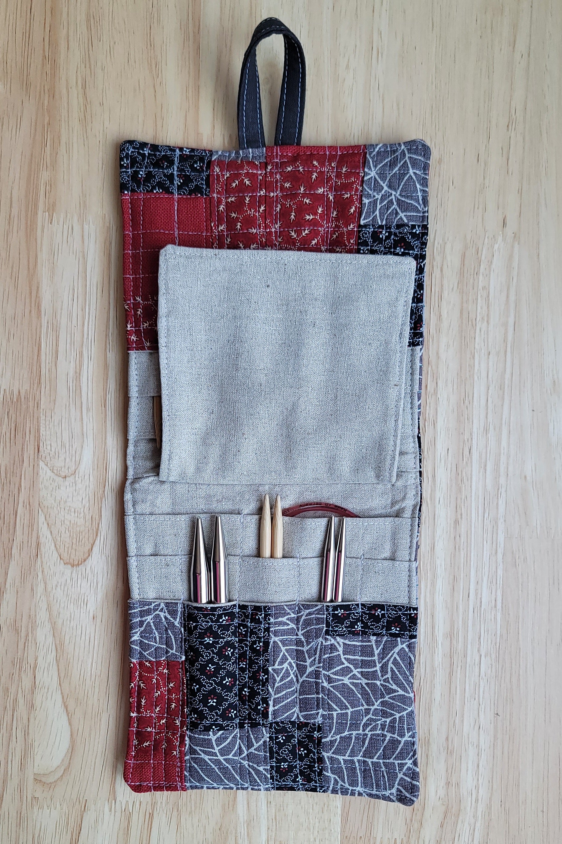 knitting needle organizer created with zero waste fabrics 