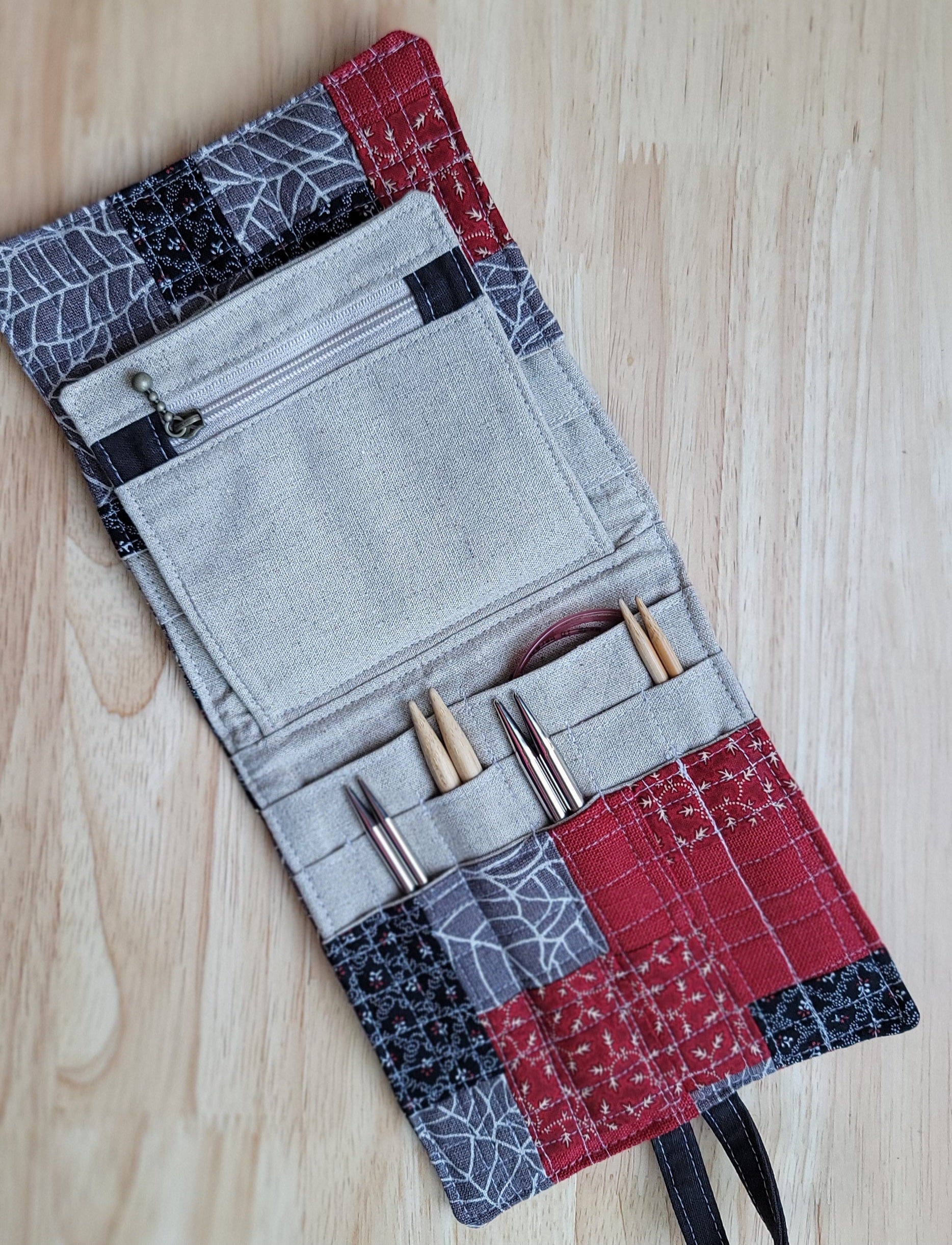 knitting needle organizer created with zero waste fabrics 