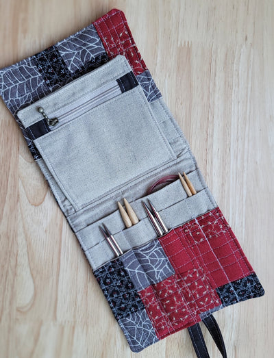 knitting needle organizer created with zero waste fabrics