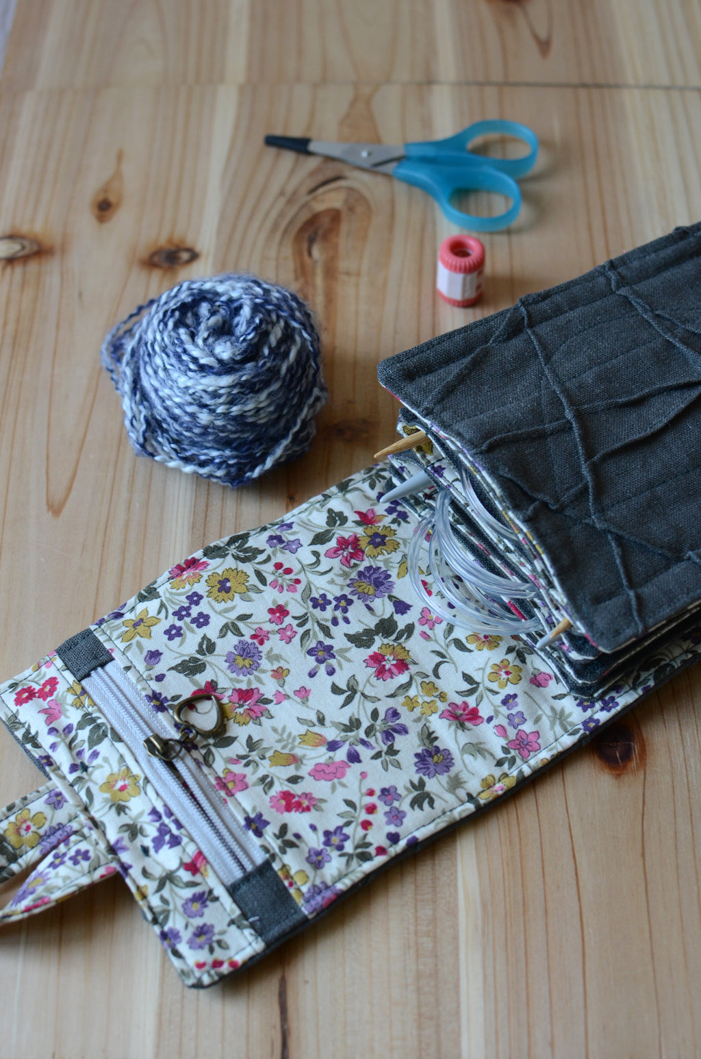 A perfect knitting needle case for many circular needle sets. Natural