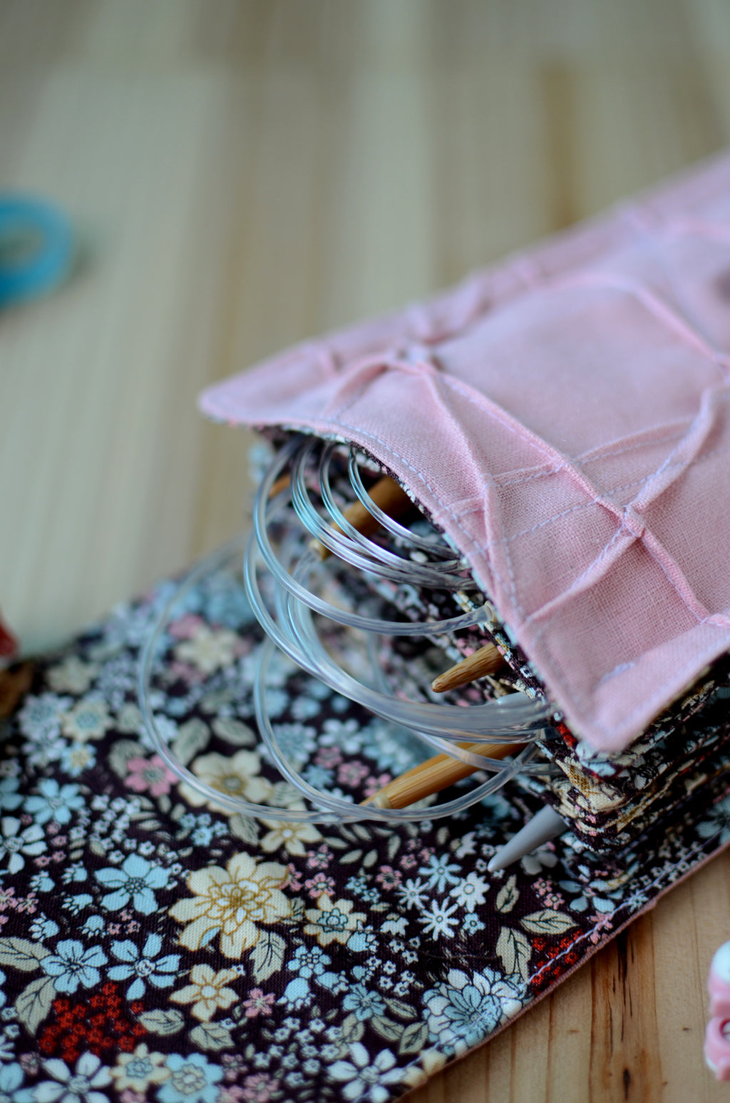 Crochet hook storage in natural linen with a built-in zipper