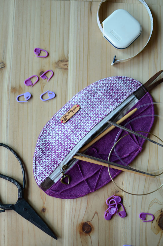 Mini knitting organizer in violet/ great for scissors, stitch markers, darning needles, and more