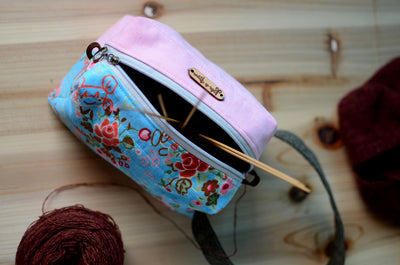 Small project bag for easy commuting/ light pink with festive floral