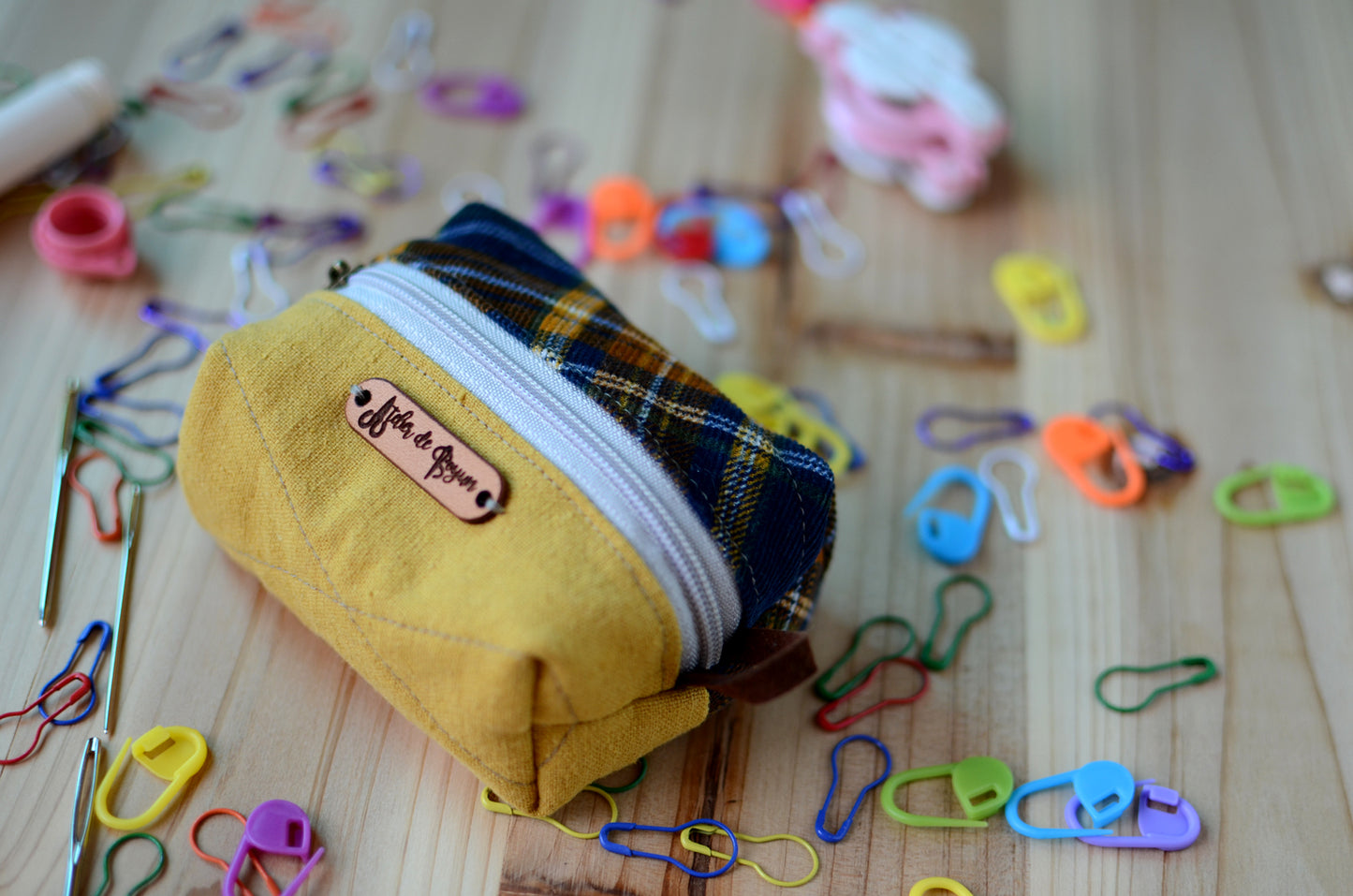 Handy mini box storage for your knit essentials/ mustard