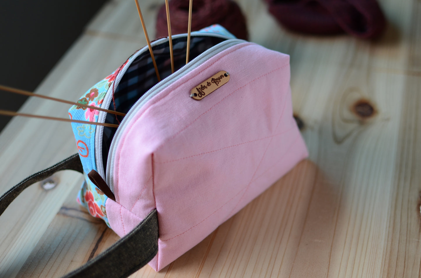 Small project bag for easy commuting/ light pink with festive floral