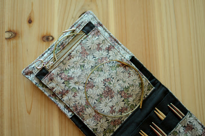 Interchangeable knitting needle case for more than a full set/ big knitting needle storage/ print on natrual linen