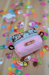 Coin purse/ mini box storage for your knit essentials/ Pink with extra cozy brown floral