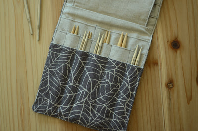 knitting needle organizer for interchangeable needle sets/ print on linen