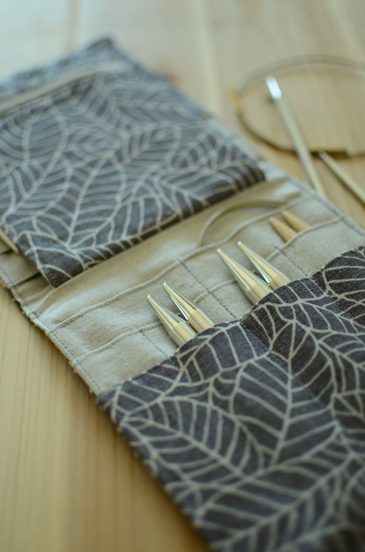 knitting needle organizer for interchangeable needle sets/ print on linen