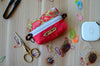 Sweet little notion box with leather handles/ Christmas Red