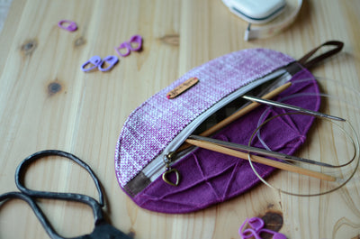 Mini knitting organizer in violet/ great for scissors, stitch markers, darning needles, and more