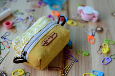 Handy mini box pouch for your crochet essentials/ Tweed mustard