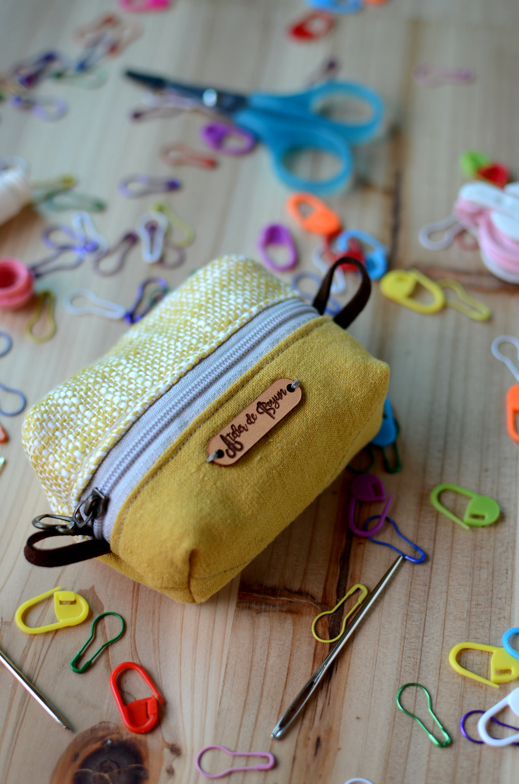 Handy mini box pouch for your crochet essentials/ Tweed mustard