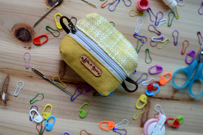 Handy mini box pouch for your crochet essentials/ Tweed mustard