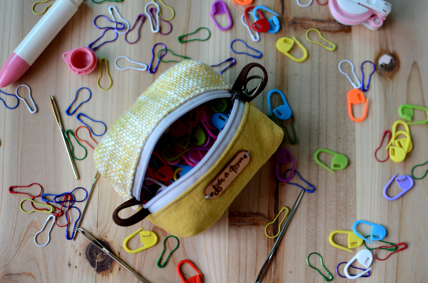 Handy mini box pouch for your crochet essentials/ Tweed mustard