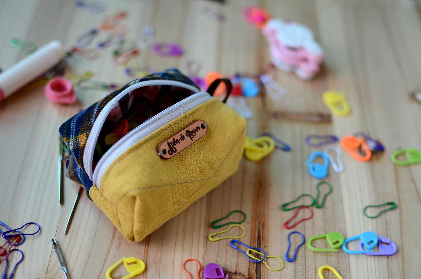 Handy mini box storage for your knit essentials/ mustard