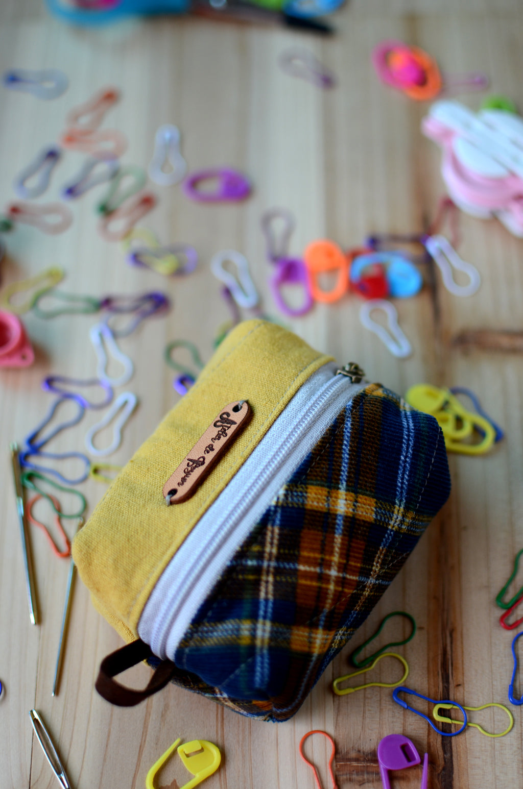 Handy mini box storage for your knit essentials/ mustard