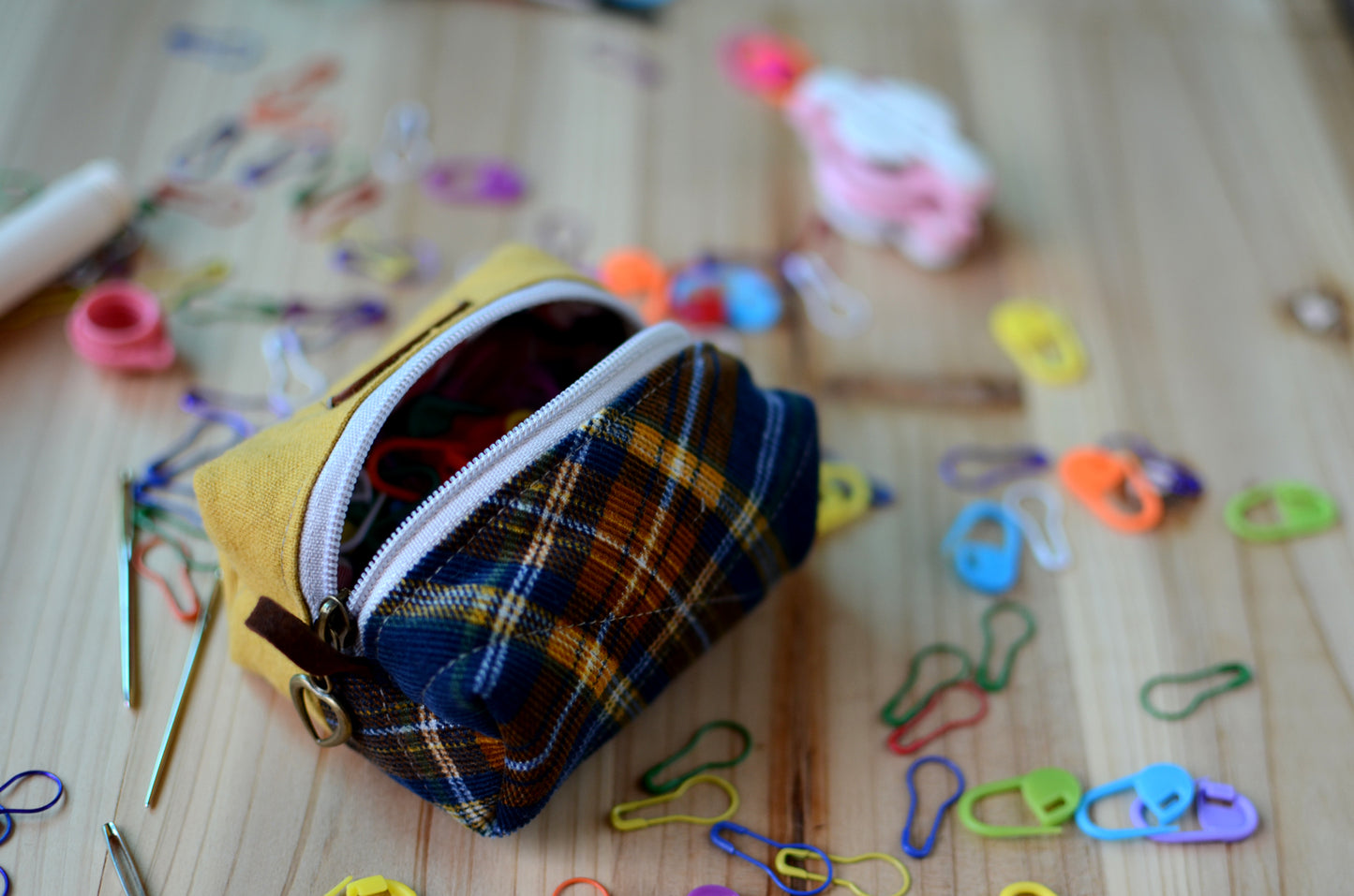 Handy mini box storage for your knit essentials/ mustard