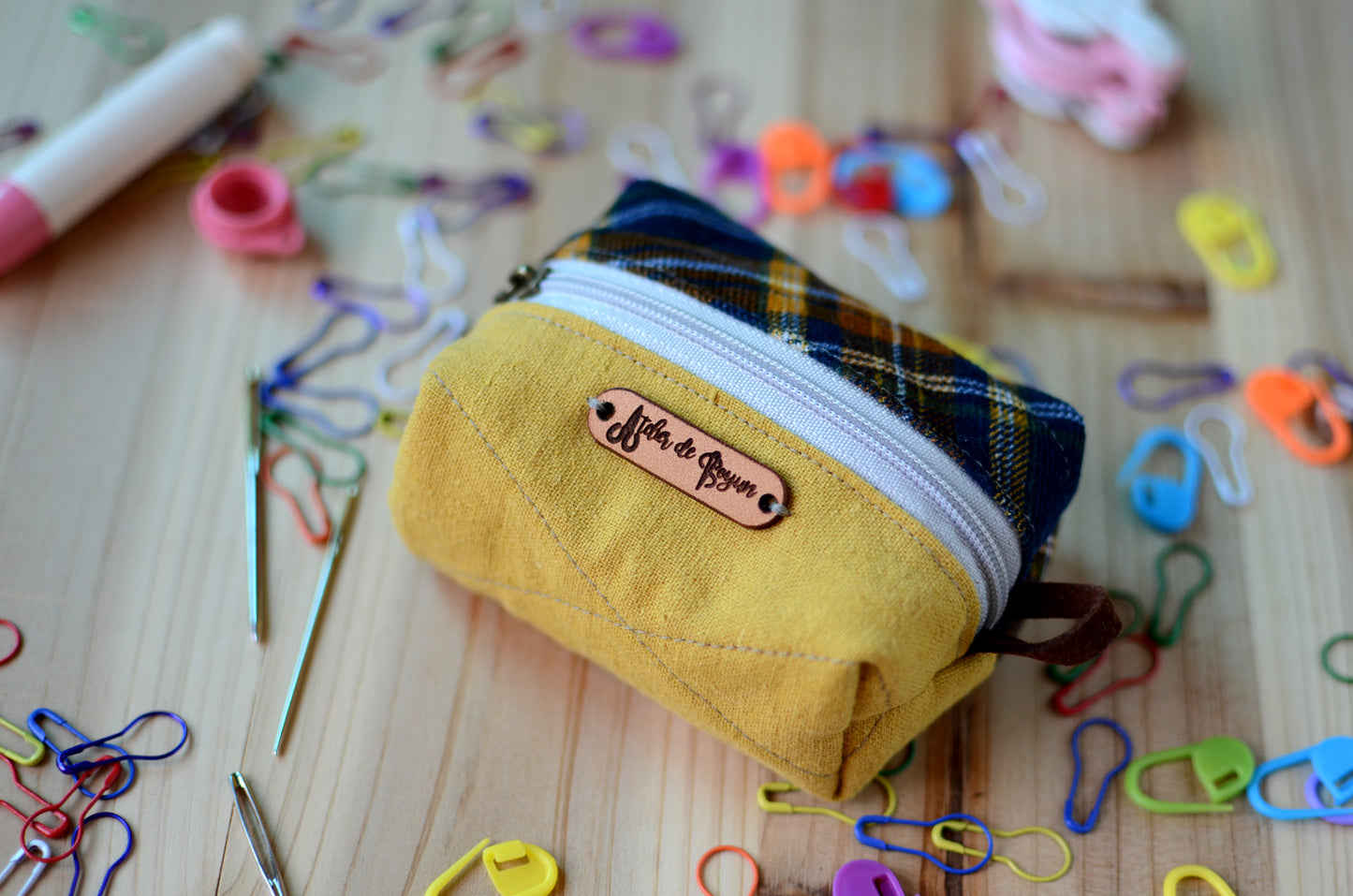 Handy mini box storage for your knit essentials/ mustard