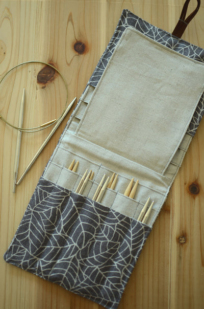 knitting needle organizer for interchangeable needle sets/ print on linen